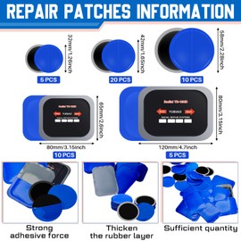 Tallew Tire Patches 5 Sizes Rubber Radial Tire Repair Patch Plug Kit Emergency Repair Tool for Puncture Car Truck Bus Tractor Vehicle Motorcycle 32, 42, 58, 65x80, 85x120 mm (50 Pcs)