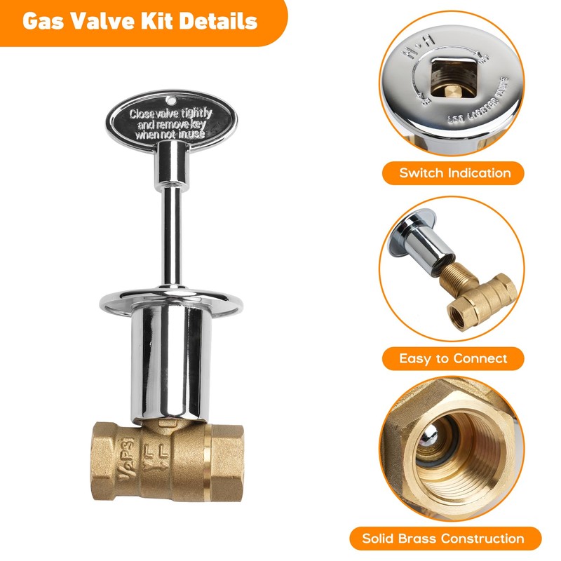 Skyflame 1/2 Inch Straight Gas Key Valve Kit for Fire