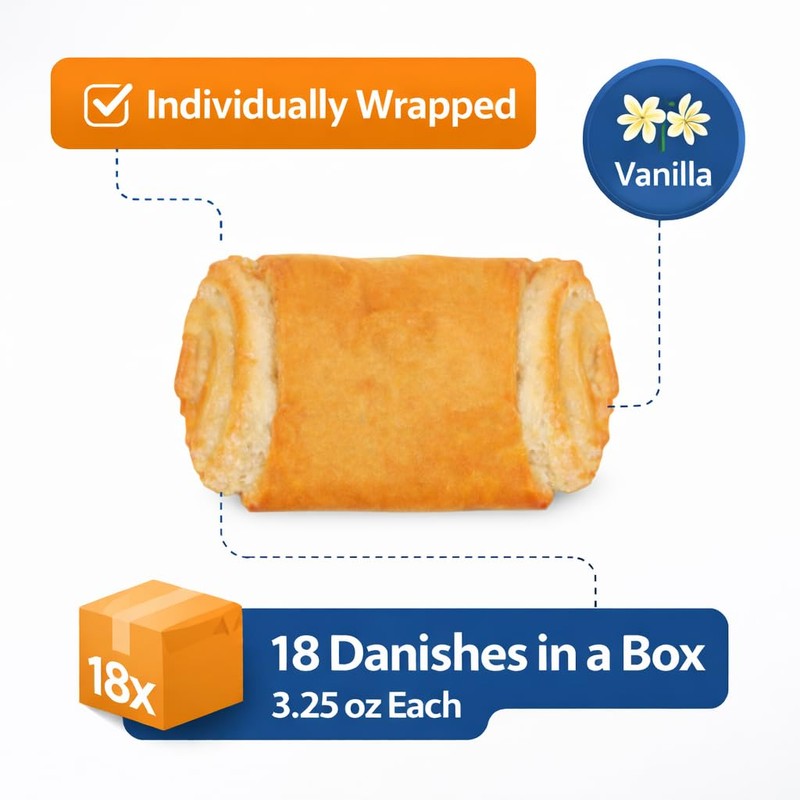 Stern’s Bakery Vanilla Danish | 18 Individually Wrapped Vanilla Pastries