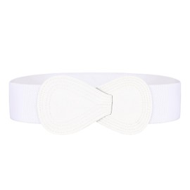 WHIPPY Women Wide Elastic Belt Ladies Stretch Dress Belt Fashion Waistband with 8-shaped Interlock Leather Buckle, White, Fit Waist Size 40"-44"