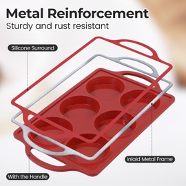 Muffin Top Pan, 3 Inch Metal Reinforced Frame Silicone Egg Molds for Breakfast Sandwiches Non Stick Round Silicone Egg Pan for Baking English Muffins, Whoopie Pies, Corn Bread, Egg bites, Tarts Brown