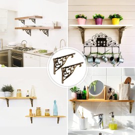 Khtumeware Shelf Bracket 5 Inch, Decorative Brackets for Shelving, Heavy Duty Vintage Ornate Shelf Bracket , Hardware Included, 4 Pack,Antique English Brass Finish, 4.92x3.5x1.73 inch