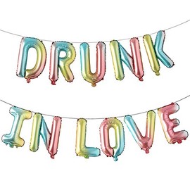 Drunk in Love Balloons 16 Inch Letter Foil Balloons for Bridal Shower, Wedding, Bridal Shower (Rainbow)