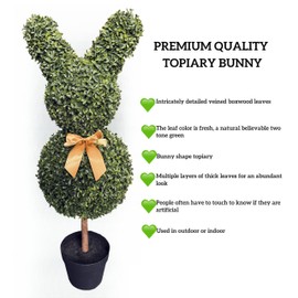 Ahxuvan 2 Pcs Artificial Bunny Topiary, 3 ft Bunny Shaped Topiary Trees, Faux Boxwood Topiary Bunny with Planter Pots for Indoor Outdoor Home Porch Decor