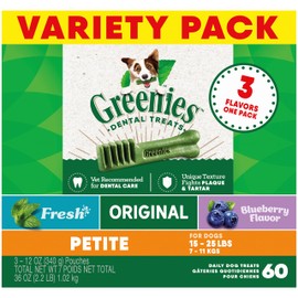 Greenies Greenies Petite Natural Dental Care Dog Treats, 3-Flavor Variety Pack, (3) 12 oz. Pouches, 60 Total Treats
