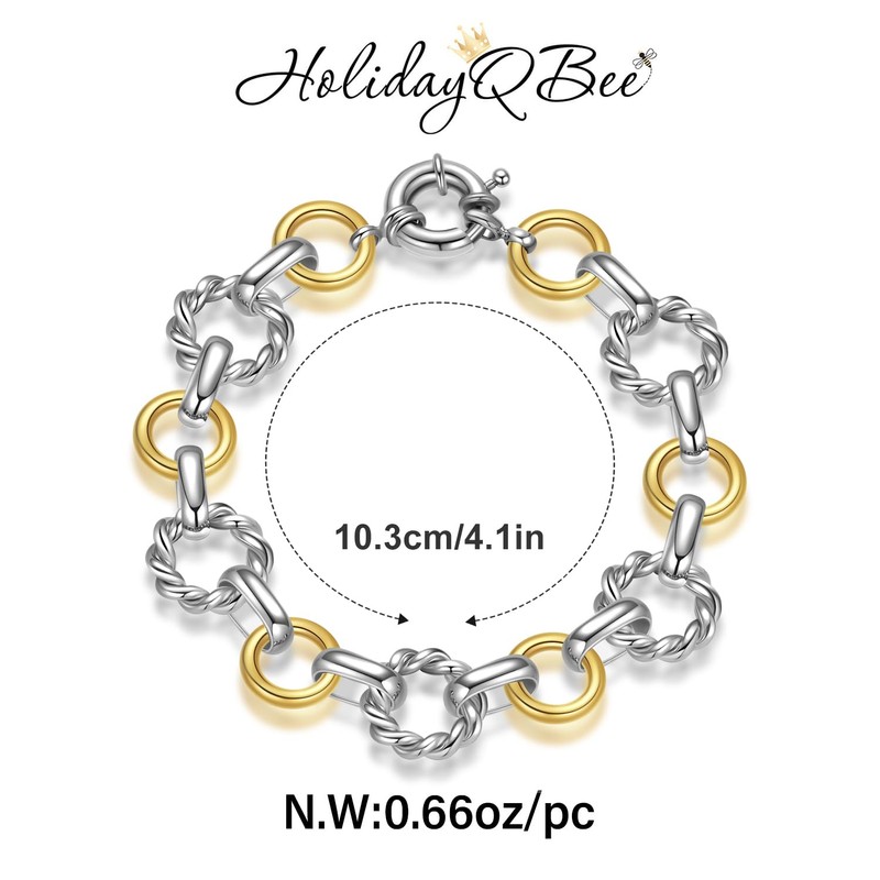 HolidayQbee Silver And Gold Bracelets For Women Two Tone Bracelet