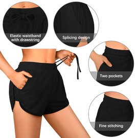 URATOT - Paquete de 2 pantalones cortos de algodón para yoga, verano, correr, gimnasio, deportes, cintura con bolsillos, Negro, Oliva Oscuro, X-Large