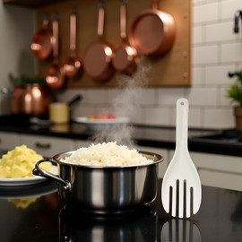 1 Pc White Jumbo Large Plastic Rice Paddle Spatula Scoop Fork-Like, Serving Spoons，Rice and Potato Servers Serving Utensils(10.63" (27 cm)) Long