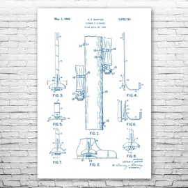 Linemans Climbing Hook Poster Print, Lineworker Gift, Powerline Tech, Lineman Gifts, Electrical Engineer, Patent Print Blue & White (24 inch x 36 inch)