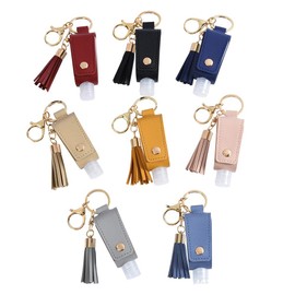HSYHERE Multifunction Portable Empty Travel Bottle Keychain Hand Sanitizer Bottle Keychain, PU Leather Tassel Key Chains Car Key Ring +Refillable Containers for Toiletry Shampoo Lotion Soap -Red