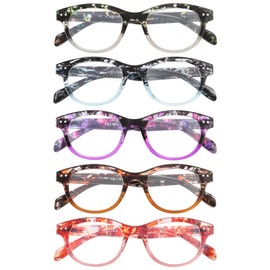 JOLISU 5 Pack Reading Glasses for Women and Men, Light Weight Eyeglasses with Spring Hinge, Blue Light Blocking Readers-3.25