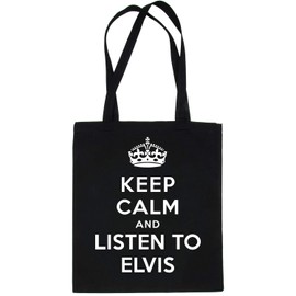 Print4U Shopping Tote Bag Keep Calm & Listen To Elvis Black