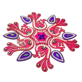 KRIWIN® 10-11 inches Dia - Floor/Wall/Table Rangoli Decorative Showpiece (Acrylic) (Peacock)