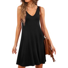 BISHUIGE Women Summer Casual V Neck Beach Cover up Bikini Swimsuit Tank Dress Large, Black