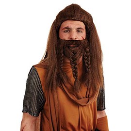 Mens Viking Wig & Beard Adults Historical Braided Brown Hair Costume Accessory