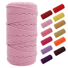 SUNTQ Macrame Cord 4-Strand Twisted Cotton (3mm x 328 Feet) Soft Cotton Rope for Handmade Plant Hanger, Wall Hanging, Crafts, Knitting, Decorative Projects Cotton String, Colour Pink