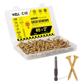 WELLOCKS Deck Screws 2", Wood Screws #8×2", Tan 158 PCS, Superior Rust Resistant, Epoxy Coated, Above 1000 Hour Salt Spray Coating T25 Torx Star Bit Included for Outdoor Wood Fence