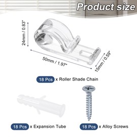 sourcing map 18Pcs 50x15mm Roller Shade Chain and Cord Hold Down, Curtain P Clip Fixation Hook, Bead Chain Tension Device with Screws for Roller Blinds, Roman Shades, Clear