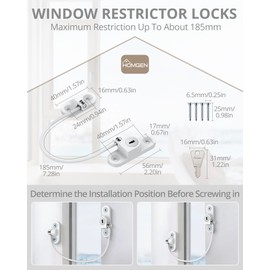 HOMGEN Window Open Restrictors Popular 2pcs Window Restrictors Locks Baby Security Window Locks Window Restrictor for Upvc Safety Window Locks with Screws &Keys Perfect for Windows and Doors
