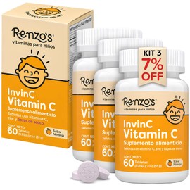 Renzo's InvinC KIT 3 | Vitamina C + Zinc para Niños | 60 Tabs Masticables sin Azúcar | Sabor Naranja