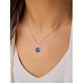 Supcare Dainty Evil Eyes Necklaces for Women, Sterling Silver Blue Eye Protective Pendant Strong Link Chain 16"+2" Inch, Lucky Gifts for Birthday Christmas