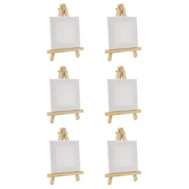BRUBAKER Set of 6 Mini Easels with Canvas - Wooden Place Card Holder - 12.5 cm Photo Holder Card Holder Place Card Holder - Small Table Decoration Including Mini Canvas Stretcher Frame for Wedding