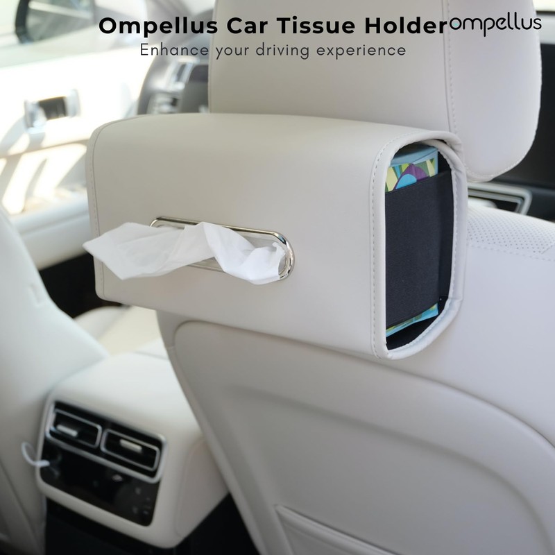 Ompellus Premium PU Leather Car Tissue Holder, Classic Style, Rectangular,