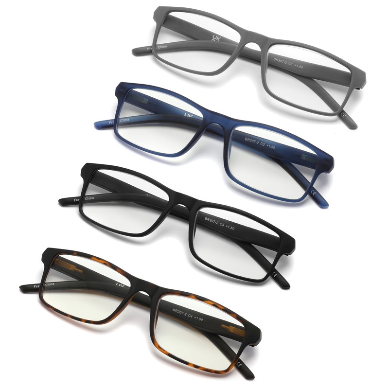 AIKLLY 4 Pack Reading Glasses Blue Light Blocking for Men,Rectangular