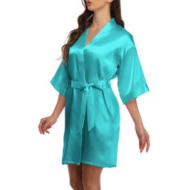 Valennia Women Satin Robe Wedding Shower Party Bathrobe Silky Kimono For Bride and Bridesmaids