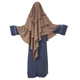 Ramadan Eid Prayer Garment Long Khimar Hijab Scarf Wrap 3 Layer Abaya Jilbab Muslim Islam Women Niqab Hijab (Brown)