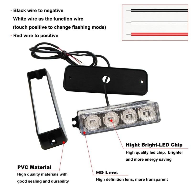 STBLTBAR 2 PCS 4-LED Emergency Strobe Lights for Trucks 12-24V