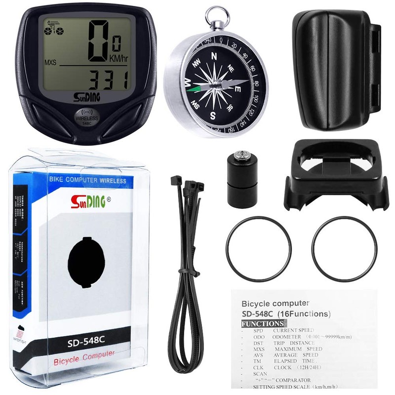 Water-Proof Bike Computer with Compass, MAXIN Wireless Bike Speedometer with