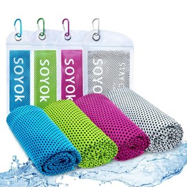 MEISO Paquete de 4 Toallas de Enfriamiento Microfibra para Cuello y Cara, 40x12 Pulgadas, Suaves y Transpirables con Bolsa Impermeable para Gimnasio y Entrenamiento (Gris, Azul, Verde y Rosa)