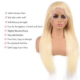 Ubetta Blonde Human Hair Lace Front Wig, 13x6 Brazilian Straight Lace Frontal Wig Pre Plucked with Baby Hair 150% Density Blonde 613 Human Hair Wigs for Black Woman Bleached Knots Lace Wig 16 Inch