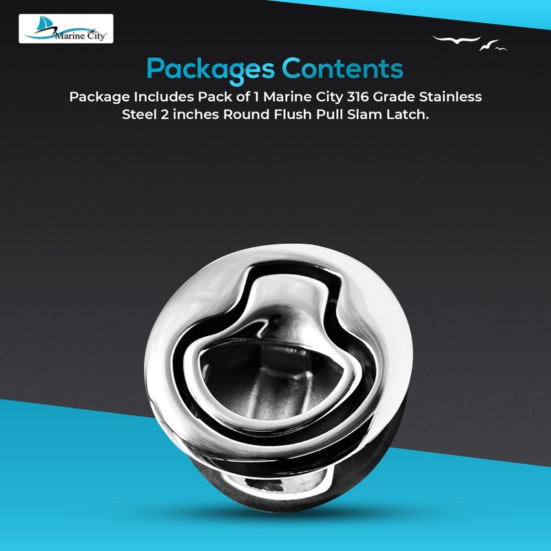 MARINE CITY Round Flush Pull Slam Latch, 316 Stainless Steel,