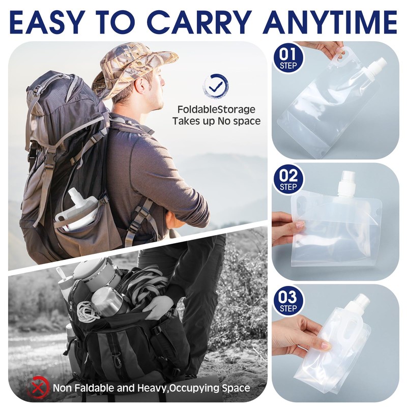 Maxdot 12 Pack 1L Collapsible Travel Water Bottles with Clip