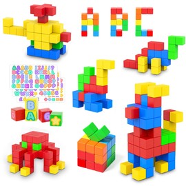 ASOK 57 PCS Magnetic Blocks Magnetic Building Blocks with Sticker for Kids 3+ Magnetic Cubes Preschool STEM Educational Sensory Toys for Kids Ages 3-5 Year Old Boys and Girls