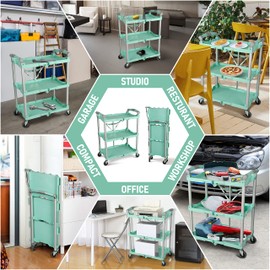 Olympia Tools 89-349 Pack-N-Roll Folding Collapsible Service Cart, 150LB Capacity, Teal