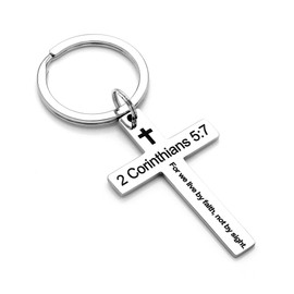BAORIVER Cross Keychains Christian Jewelry - 2 Corinthians 5:7 Holy Bible Keychain Inspirational Bible Verse Jewelry Religious Gifts for Women Men
