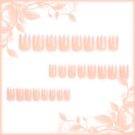 Silver French Tips Short Square Press on Nails with French Tips Design, Glossy Nude False Nails Gel Glue on Nails, French Tips Manicure Art Acrylic Fake Nails Stick on Nails for Women Girls 24Pcs