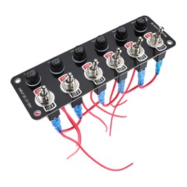 GREYWAWA Rockers Switch, 6 Gang Round Rockers Switch Panel, Waterproof Easy-to-Install 12V 24V Switch 10A Fuses for Boats RVs, 182mm/7.17''x30mm/2.36'', As show