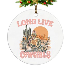 ignytiger Cowgirl Gifts, Western Gifts for Women, Long Live Cowgirls Pink Western Ceramic Christmas Ornament Keepsake Sign Plaque, Western Stuff for Women, Cowgirl Room Decor