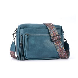 YOVIEE Women's Vegan Leather Shoulder Bag Crossbody Bag Made of Vegan Leather Soft Touch Wide & Removable Strap Large Capacity, A5-Peacock Blue-8623