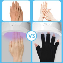 TIESOME UV Protection Gloves for Gel Nail Lamps, Professional UPF50+ UV Protection Gloves for Manicure Hand UV Protection Fingerless Gloves to Protect Hands from UV Light (Black)