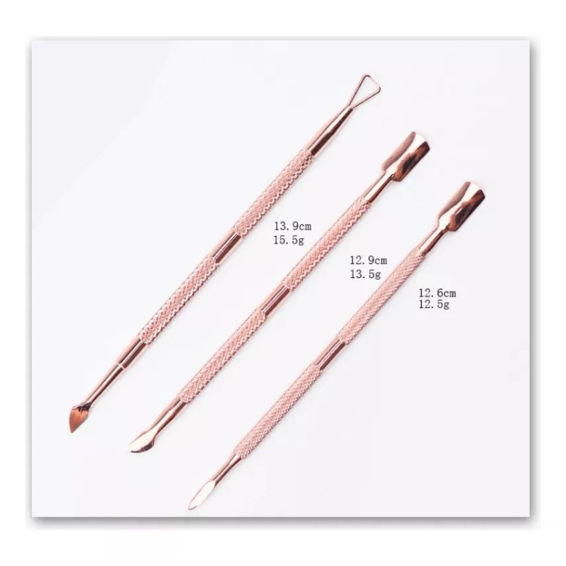 ZEIRY Kit Empujador Cutículas Rose Gold Para Manicure 3 Pzs