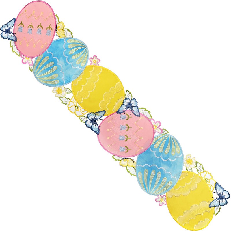 Grelucgo Embroidered Easter Eggs Table Runner, Spring Seasonal Dining Table