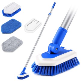 Lalafancy Shower Cleaning Brush with Locking Head, 3 in 1 Tub Tile Scrubber Brush with 50'' Extendable Long Handle Stiff Bristles Scouring Pads Microfiber for Cleaning Bathtub Shower Wall Bathroom