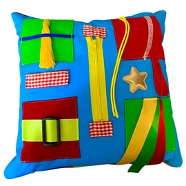 Turquoise Sensory Tactile Cushion - Made in Britain. With plump inner cushion. Dementia, Autism, Special Needs.