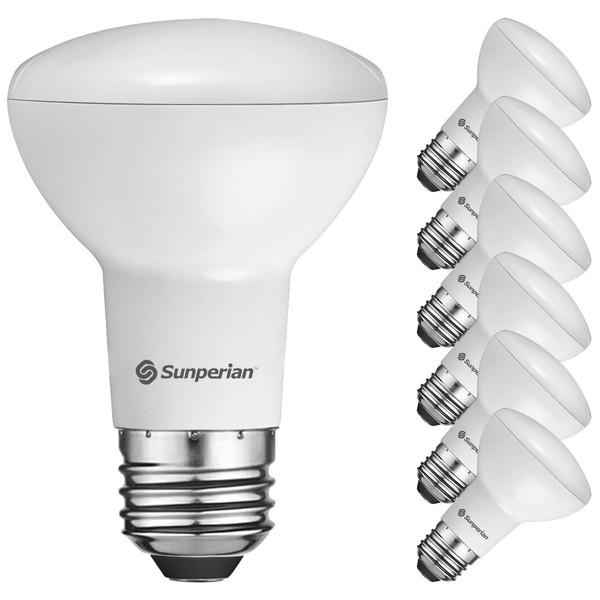 SUNPERIAN 6 Pack BR20 LED Bulb, 6W=50W, 6500K Ultra Daylight, 550 Lumens, Dimmable Flood Light Bulbs for Recessed Cans, Enclosed Fixture Rated, Damp Rated, UL Listed, E26 Standard Base
