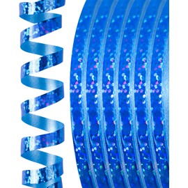 PartyWoo Blue Ribbon, 600 Yards Curling Ribbon for Balloons, Iridescent Crimped Ribbon, Shiny Curling Ribbon for Craft, Ribbon for Gift Wrapping, Wedding, Florist Flower (6 Rolls, 100 Yards/Roll)